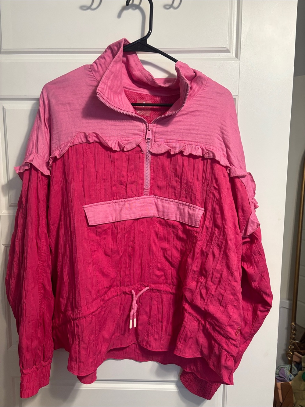 FP Movement by Free People Two-Tone Pink Ruffle Pullover Bomber